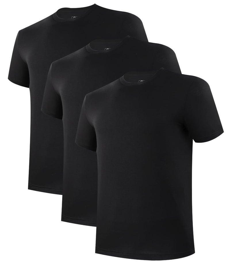 تي شيرتات داخلية للرجال من BAMBOO COOL، تي شيرتات مريحة تمتص الرطوبة، بأكمام قصيرة، ناعمة، عبوة 3 قطع، سوداء