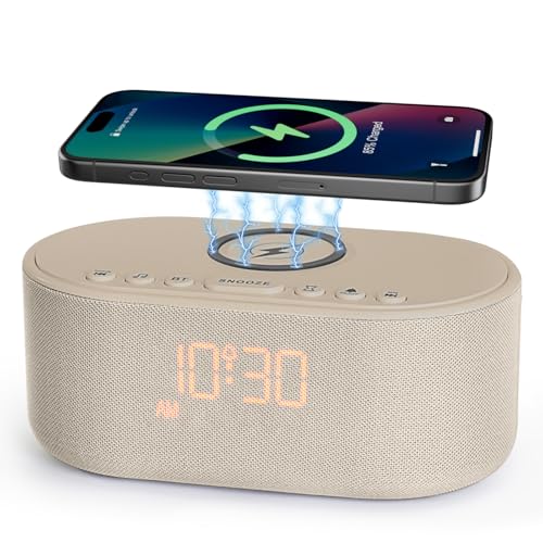 Odokee Sound Machine Alarm Clock for Bedrooms: Bluetooth 10W Stereo Sound Speaker with Wireless Charging - White Noise Machine for Sleeping with 21 Soothing Sounds - Putty - Image 1