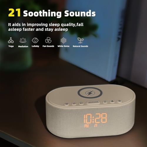 Odokee Sound Machine Alarm Clock for Bedrooms: Bluetooth 10W Stereo Sound Speaker with Wireless Charging - White Noise Machine for Sleeping with 21 Soothing Sounds - Putty - Image 5