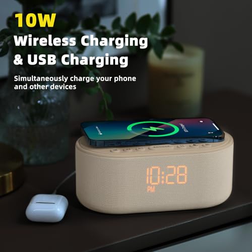 Odokee Sound Machine Alarm Clock for Bedrooms: Bluetooth 10W Stereo Sound Speaker with Wireless Charging - White Noise Machine for Sleeping with 21 Soothing Sounds - Putty - Image 4