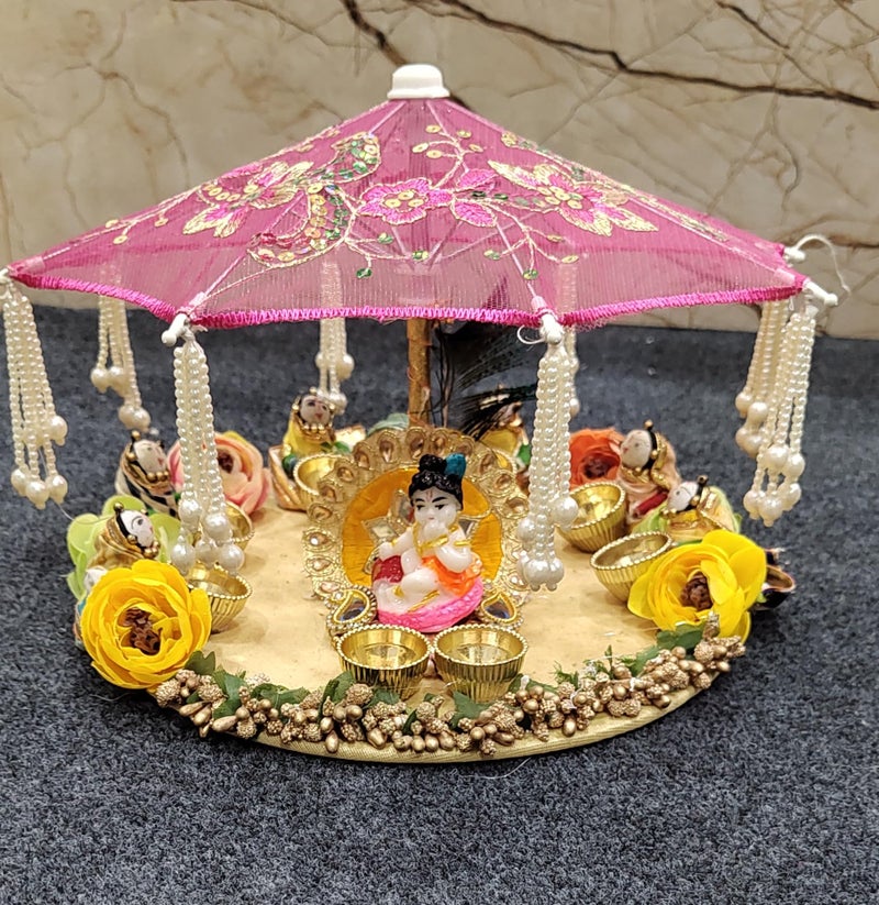 SELLPLUS Handmade Rajisthani Gudiya & Laddu Gopal Umbrella Plater for Home Decoration | Show Piece | Janmastmi Decor | Diwali Decoration - Image 2