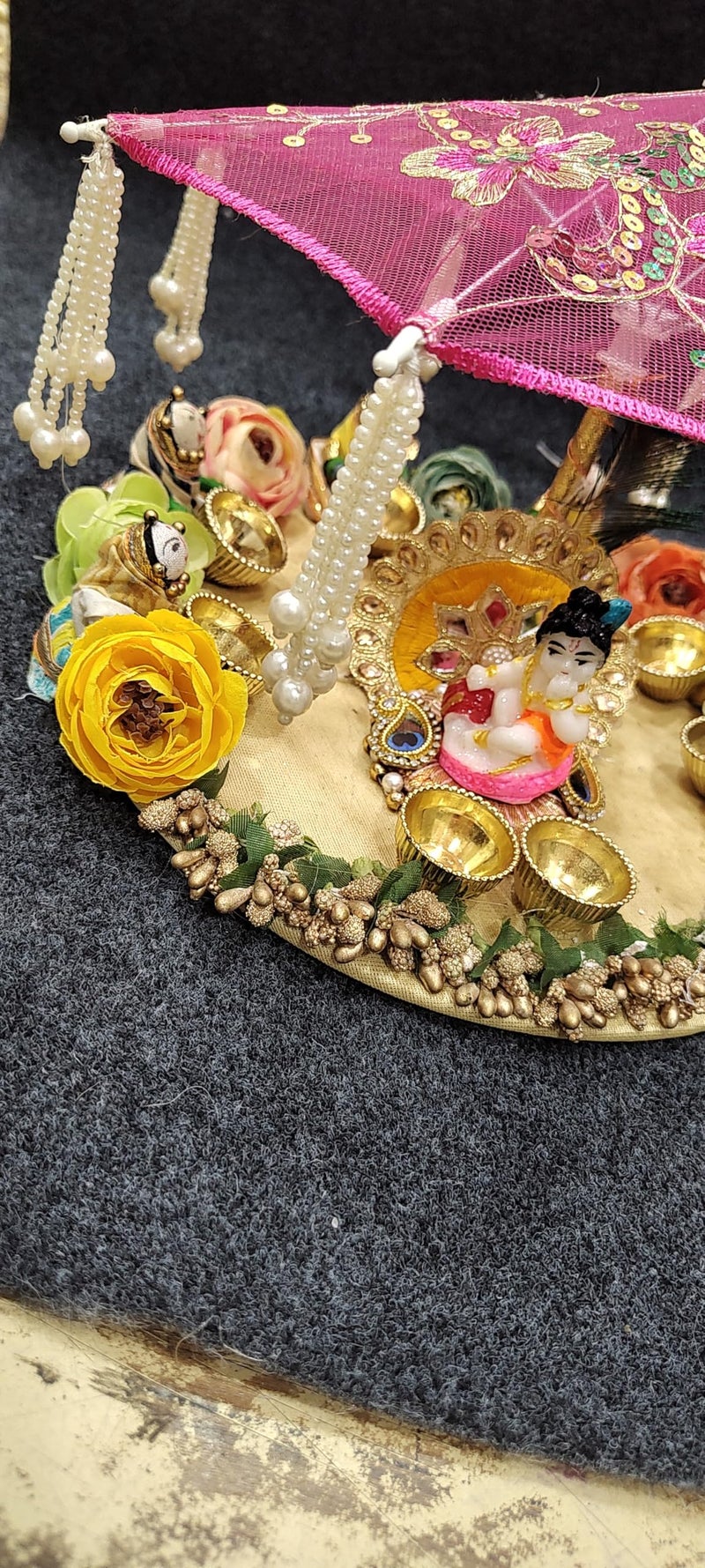 SELLPLUS Handmade Rajisthani Gudiya & Laddu Gopal Umbrella Plater for Home Decoration | Show Piece | Janmastmi Decor | Diwali Decoration - Image 4