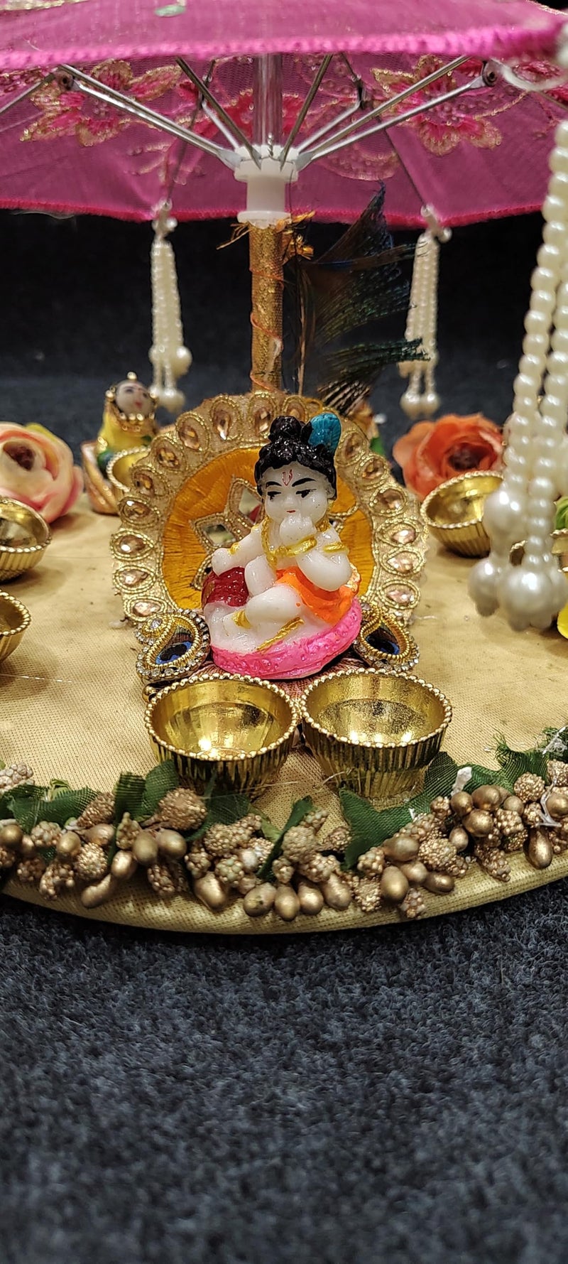 SELLPLUS Handmade Rajisthani Gudiya & Laddu Gopal Umbrella Plater for Home Decoration | Show Piece | Janmastmi Decor | Diwali Decoration - Image 3