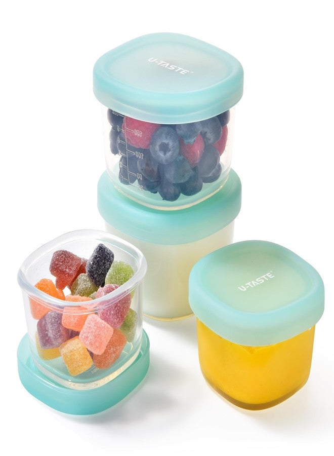 U-Taste 3oz 6oz Small Storage Containers: Food Grade Liquid-Silicone Freezer Box with Airtight Lid, Microwave Safe with Clear Measurements, Reusable for Meal Prepping Portion (Set of 4, Aqua Sky) - Image 1