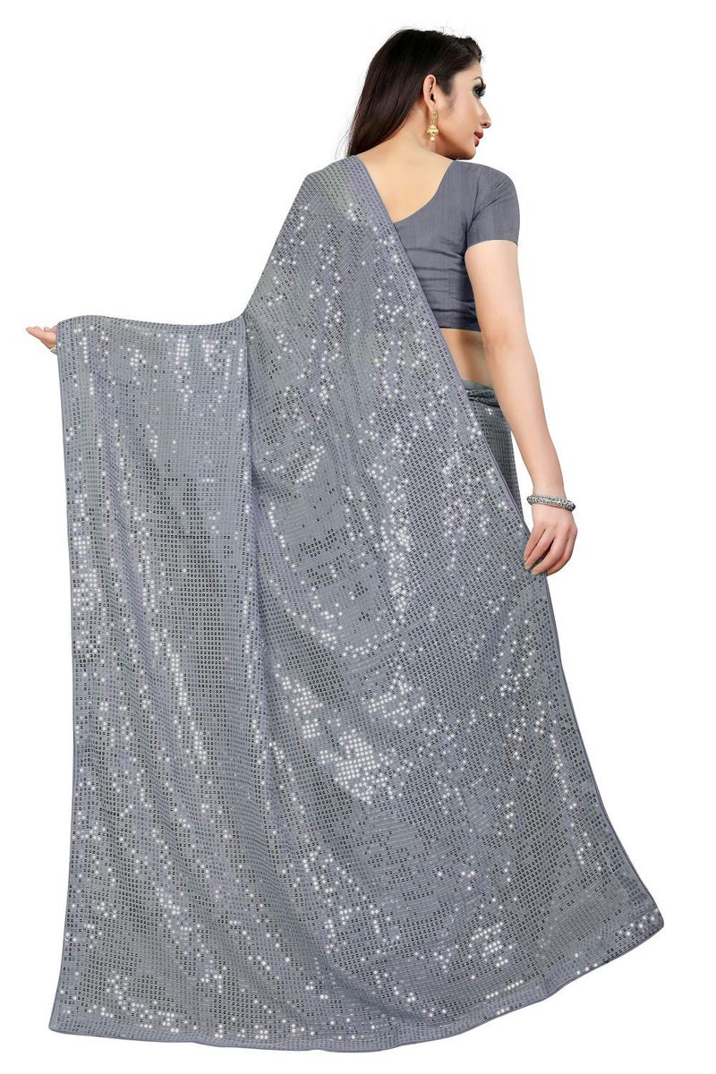 Florely Women's Pure Georgette sequence saree with unstiched blouse piece(Free size) (Grey) - Image 2