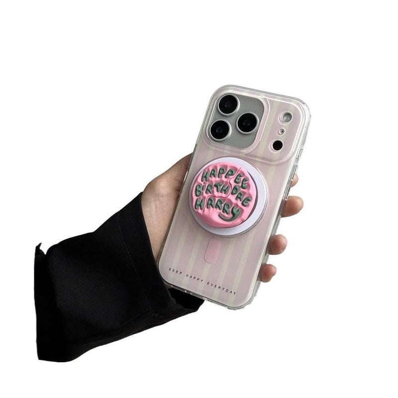 Acrylic Protective Case for iPhone 14 / 14 Plus / 14 Pro / 14 Pro Max with Drop Protection and Strong Magnetic plus Shockproof plus Striped Pattern plus Cake Kickstand in Single Shell - Image 4