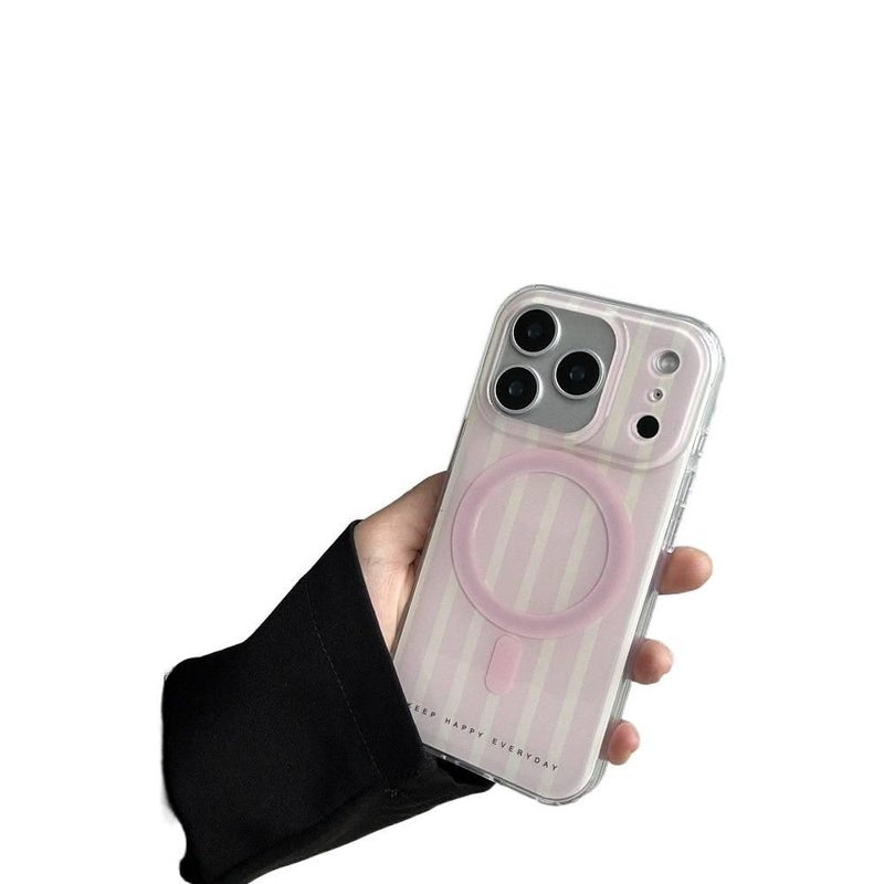 Acrylic Protective Case for iPhone 14 / 14 Plus / 14 Pro / 14 Pro Max with Drop Protection and Strong Magnetic plus Shockproof plus Striped Pattern plus Cake Kickstand in Single Shell - Image 1