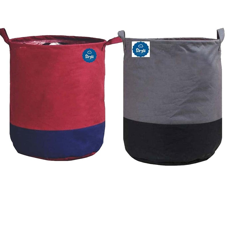 SKYLII Laundry Bag 45 L Durable and Collapsible Laundry storage Bag with Handles Clothes Toys Storage Foldable Laundry Bag for Dirty Clothes Pack of 2 Pc 1 Grey 1 Maroon - Image 1