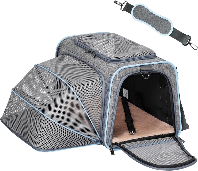 Petsfit Expandable Cat Carrier Dog Carriers,Airline Approved Soft-Sided Portable Pet Travel Washable Carrier for Kittens,Puppies,Removable Soft Plush mat and Pockets,Locking Safety Zippers - Image 1