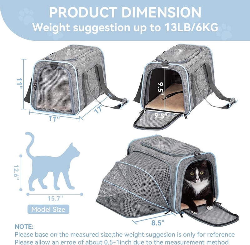 Petsfit Expandable Cat Carrier Dog Carriers,Airline Approved Soft-Sided Portable Pet Travel Washable Carrier for Kittens,Puppies,Removable Soft Plush mat and Pockets,Locking Safety Zippers - Image 2