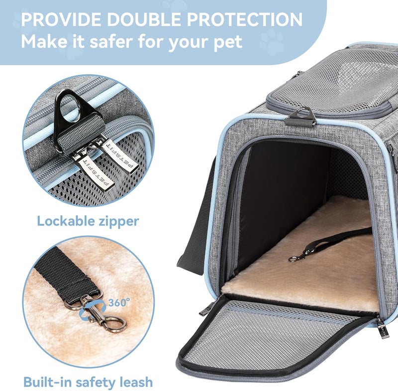 Petsfit Expandable Cat Carrier Dog Carriers,Airline Approved Soft-Sided Portable Pet Travel Washable Carrier for Kittens,Puppies,Removable Soft Plush mat and Pockets,Locking Safety Zippers - Image 5