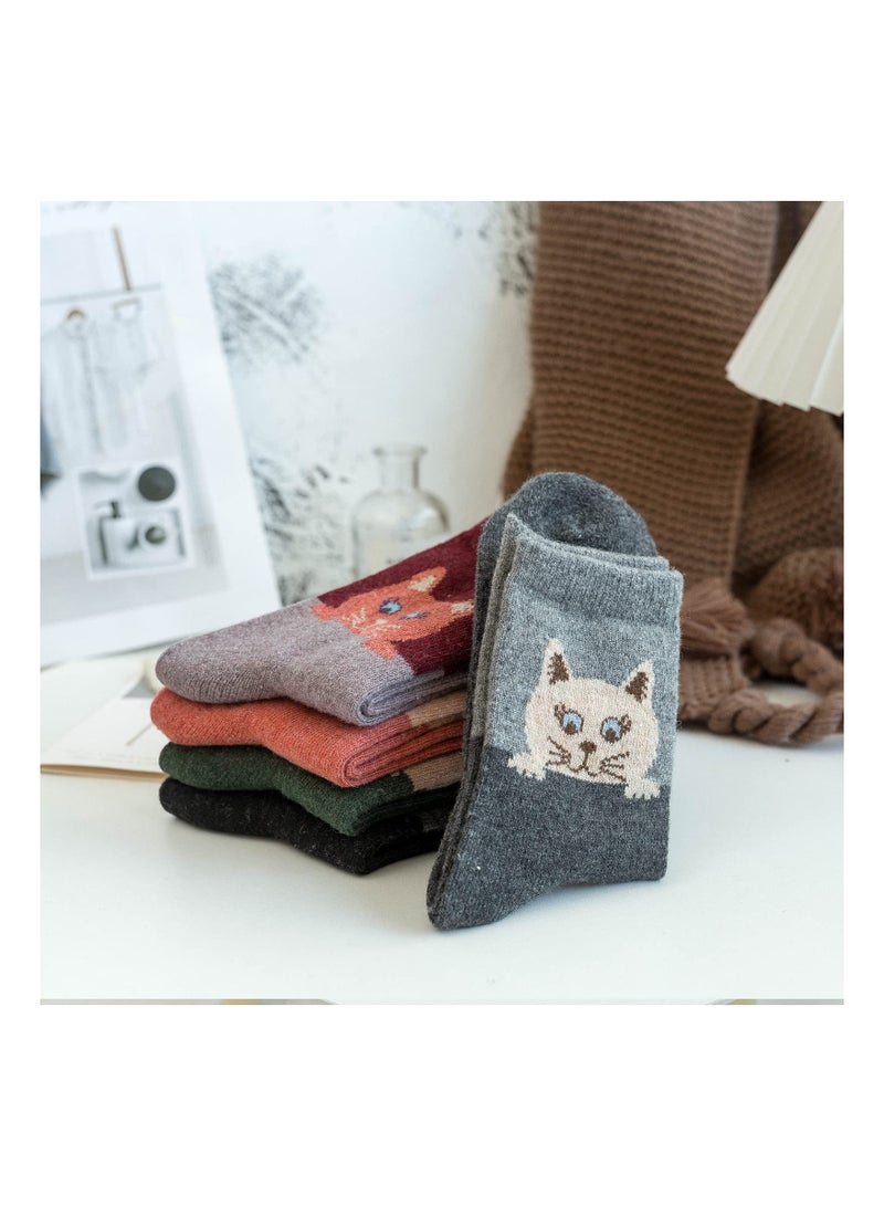 5 Pairs Wool Socks for Women Cat Winter Warm Half Tube Funny Mid Length Big Faced Thickened Rabbit Size 35 to 40 - Image 5