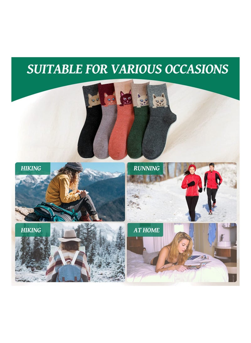 5 Pairs Wool Socks for Women Cat Winter Warm Half Tube Funny Mid Length Big Faced Thickened Rabbit Size 35 to 40 - Image 2