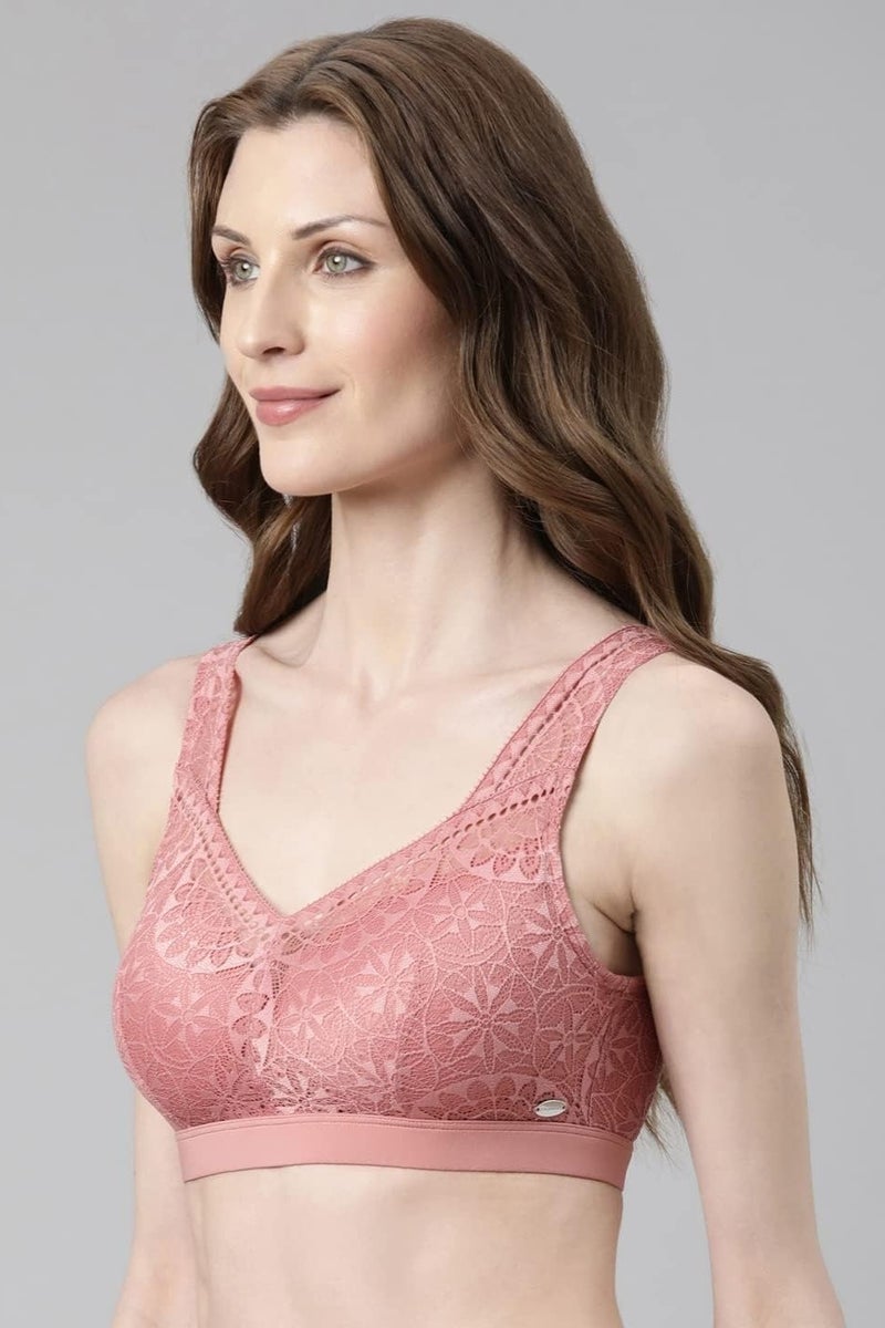enamor Women Full Covered Non-Wire Casual T-shirt Bra Nylon Blend Dusty Rose - Image 3