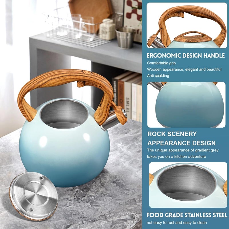 GGC Tea Kettle for Stove Top, 3.1QT/3L Whistling Tea Kettles for Boiling Water Coffee or Milk, Gradient Gray Tea Pot with Wood Parttern Handle, Stainless Steel Tea Pot for Home and Kitchen - Image 4
