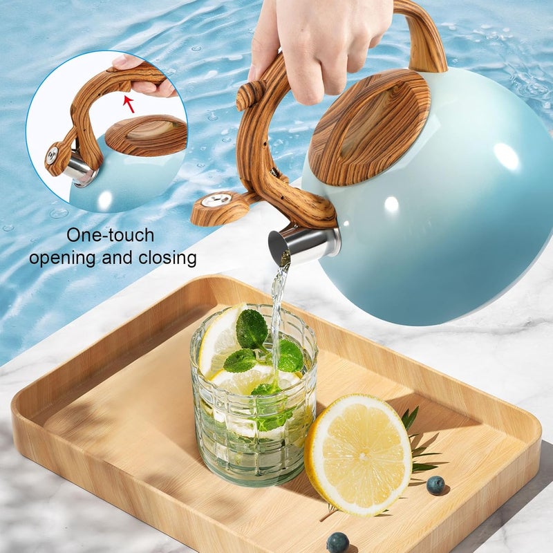 GGC Tea Kettle for Stove Top, 3.1QT/3L Whistling Tea Kettles for Boiling Water Coffee or Milk, Gradient Gray Tea Pot with Wood Parttern Handle, Stainless Steel Tea Pot for Home and Kitchen - Image 5