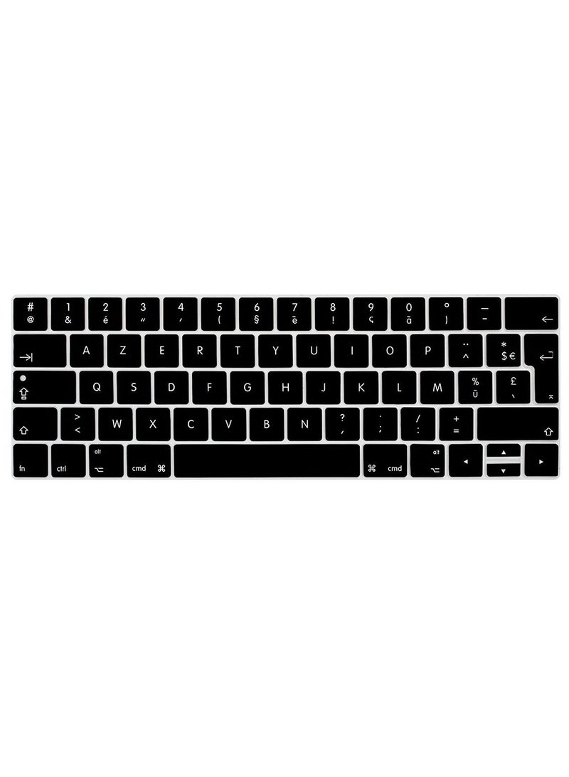 أمم UK Layout AZERTY French English Keyboard Cover Compatible for MacBook Pro 13 and 15-inch with Touch Bar Model A2159 A1989 A1990 A1706 A1707 Release 2019 2018 2017 2016 Black - Image 1
