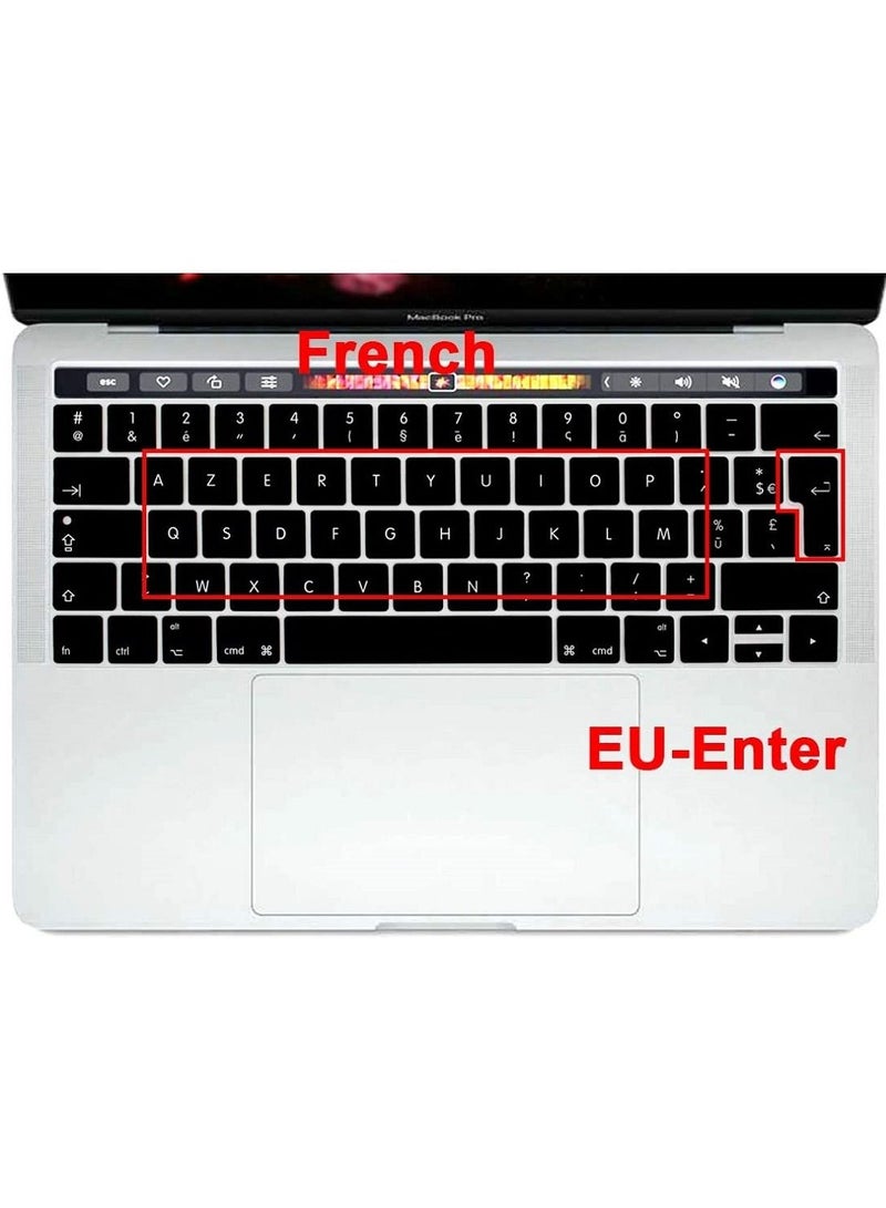 أمم UK Layout AZERTY French English Keyboard Cover Compatible for MacBook Pro 13 and 15-inch with Touch Bar Model A2159 A1989 A1990 A1706 A1707 Release 2019 2018 2017 2016 Black - Image 3