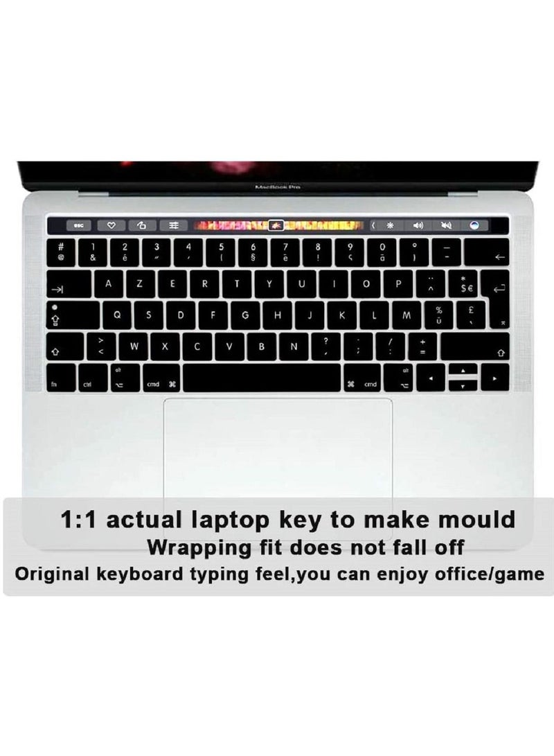 أمم UK Layout AZERTY French English Keyboard Cover Compatible for MacBook Pro 13 and 15-inch with Touch Bar Model A2159 A1989 A1990 A1706 A1707 Release 2019 2018 2017 2016 Black - Image 4