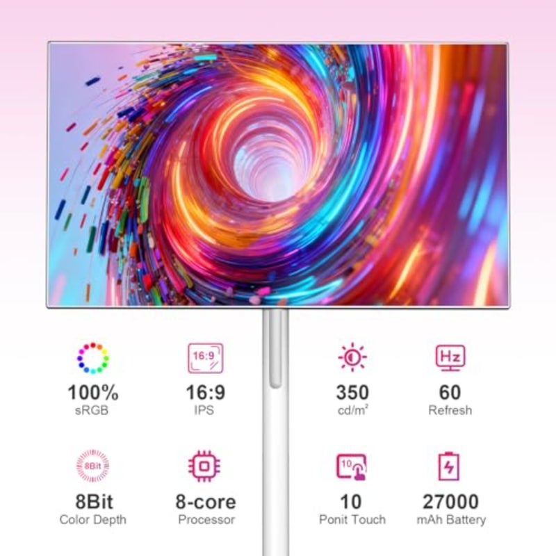 Smart Portable TV On Wheels, 27'' Cordless Rolling TV with WiFi 1080P 6+128GB Android 15 EDLA-, Touch Screen Monitor, Built-In 27000mAh Battery Powered, Portable Television with Wireless - Image 2