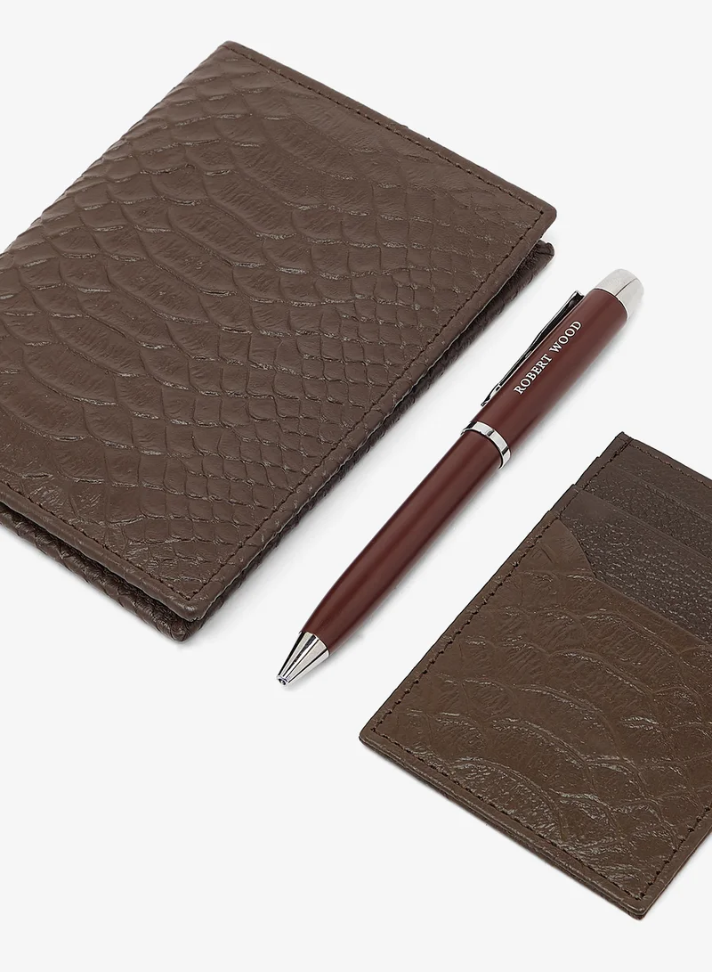 Robert Wood  Genuine leather passport holder, card holder and pen Gift Set for Men | Best Price UAE