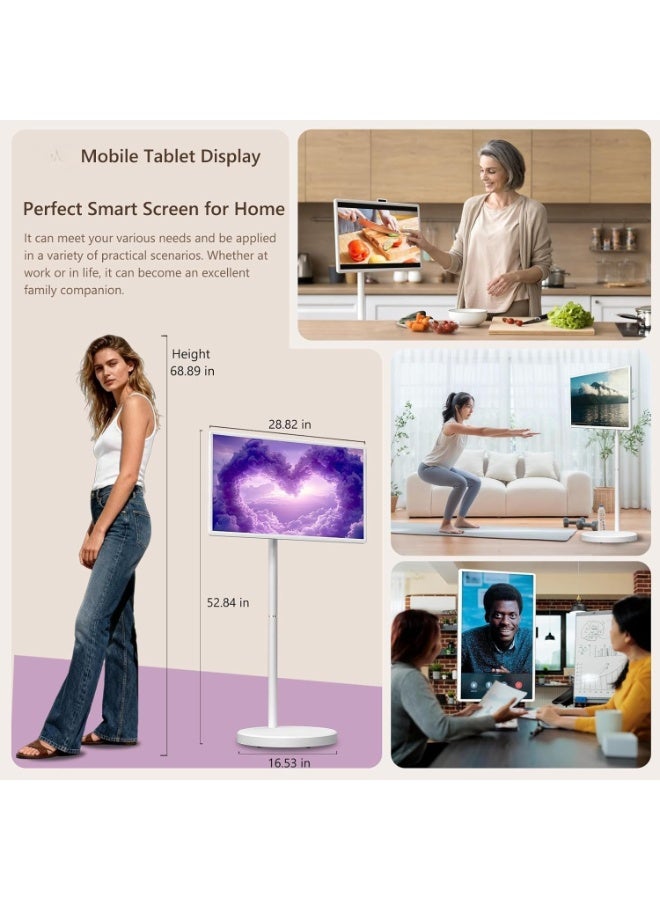 Veeuxe 32 Inch Portable Smart TV Monitor with Stand Touch Screen Android 15, Full HD Display, USB Camera, 8+128GB, 9600mAh Battery, Remote Mouse Voice Control Floor Standing Rolling Screen on Wheels - Image 2