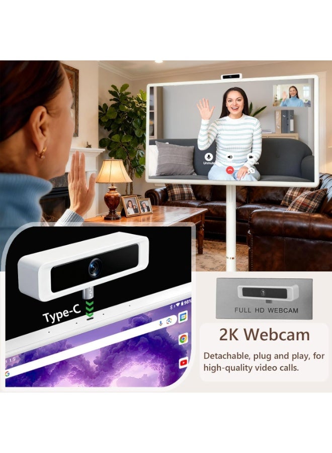 Veeuxe 32 Inch Portable Smart TV Monitor with Stand Touch Screen Android 15, Full HD Display, USB Camera, 8+128GB, 9600mAh Battery, Remote Mouse Voice Control Floor Standing Rolling Screen on Wheels - Image 4