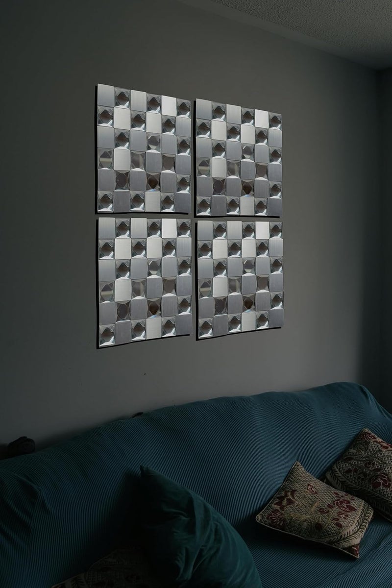 HIKI ZIKI HIKI ZIKI 3D Chex Tiles Mirror Glass Mosaic Tiles Sticker Stickers for Bathroom Kitchen Self Adhesive Tile Stickers Peel Stick Back Splash Tiles Wall Panel Glass_12 12 INCH  - Image 3