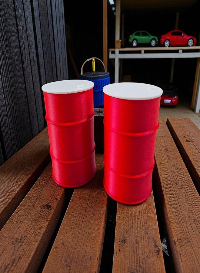 Sentosa Miniature Red Oil Barrels with White Top Set of 2 - Size - 5cm x 3.5cm - for Diorama, Play Garages, Resin Crafts, Model Railroads, Industrial Decor, Tabletop Scenery Props - Image 2