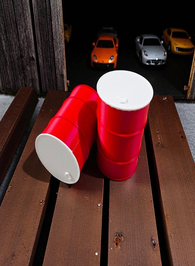 Sentosa Miniature Red Oil Barrels with White Top Set of 2 - Size - 5cm x 3.5cm - for Diorama, Play Garages, Resin Crafts, Model Railroads, Industrial Decor, Tabletop Scenery Props - Image 1