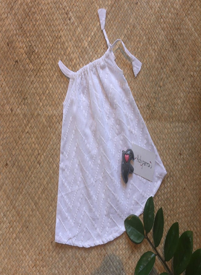 Picksparrow 100% Cotton Newborn Baby Jhabla Dress with Ties/Knot for Baby Girls (White, NO Lining) (0-3 Months, Hakoba Curtain) - Image 2