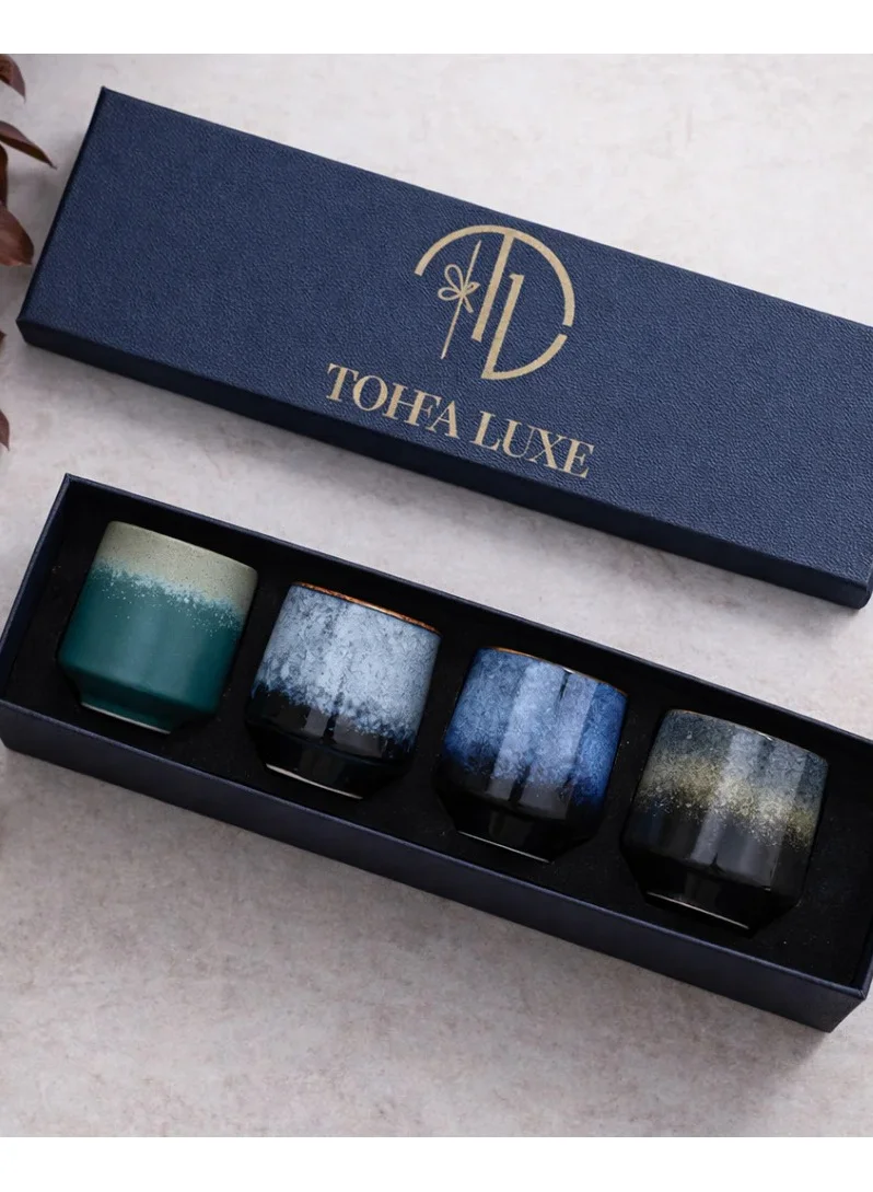 Tohfa Luxe Tohfa Luxe Durrah Ceramic Cup Gift Set of 4 – Handcrafted Glazed Cups Inspired by Sand & Sea – Premium Middle Eastern Coffee & Tea Gift Box (220 ml)
