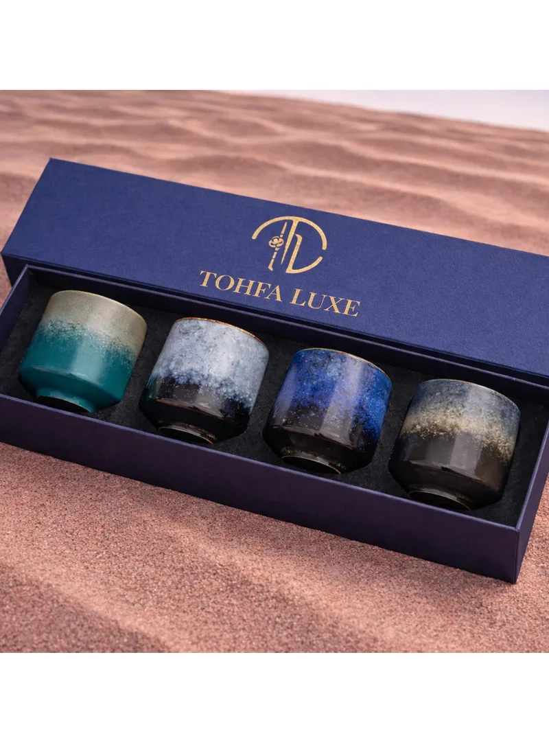 Tohfa Luxe  Tohfa Luxe Durrah Ceramic Cup Gift Set of 4 – Handcrafted Glazed Cups Inspired by Sand & Sea – Premium Middle Eastern Coffee & Tea Gift Box (220 ml)  | Best Price UAE