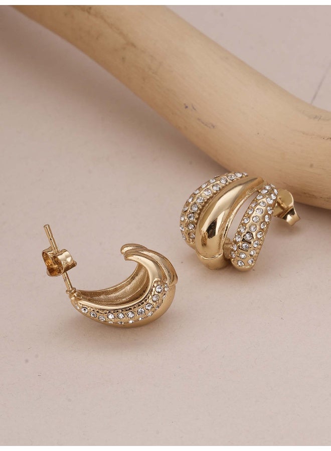 PALMONAS 18k Gold Tone Plated Radiant Gold & Crystal Luxe Earring
 for Women - Image 4