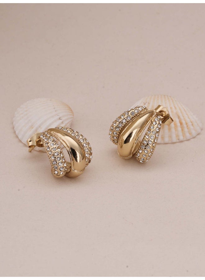 PALMONAS 18k Gold Tone Plated Radiant Gold & Crystal Luxe Earring
 for Women - Image 3