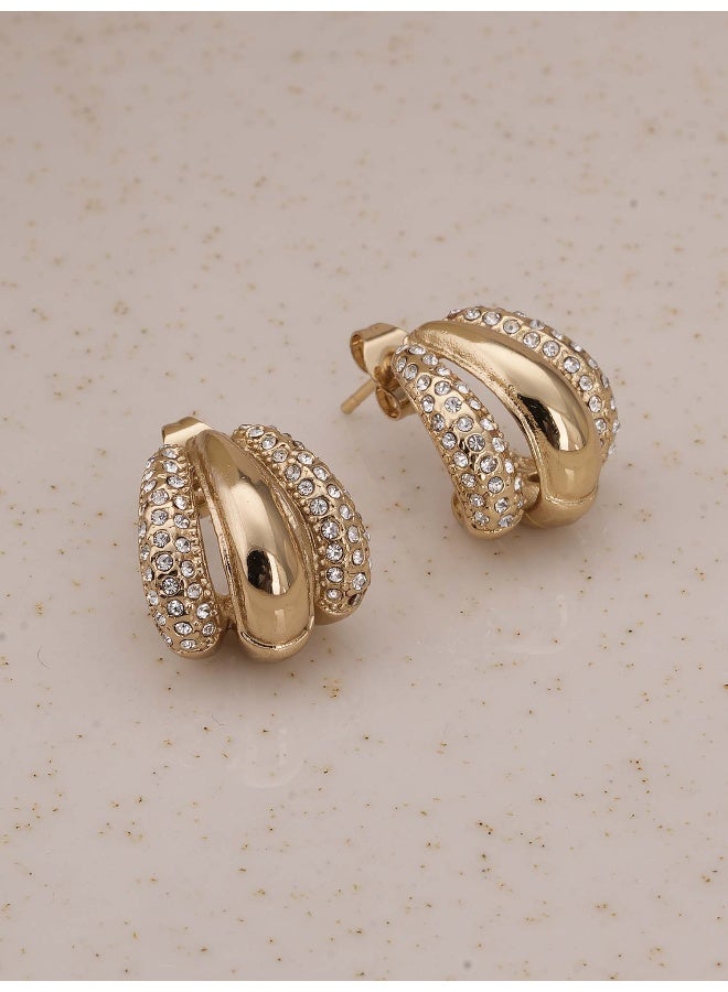 PALMONAS 18k Gold Tone Plated Radiant Gold & Crystal Luxe Earring
 for Women - Image 2