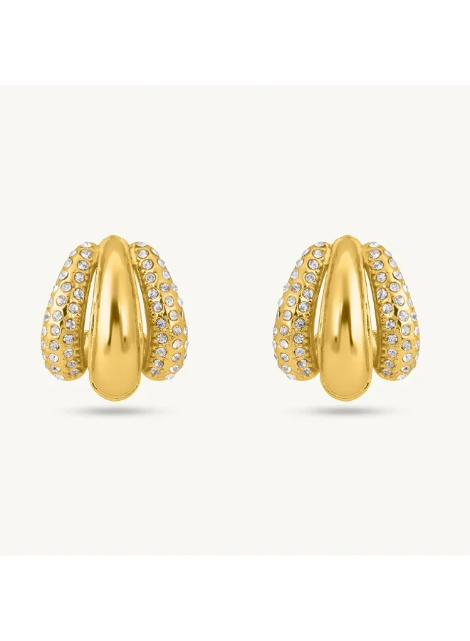 بالموناس PALMONAS 18k Gold Tone Plated Radiant Gold & Crystal Luxe Earring
 for Women