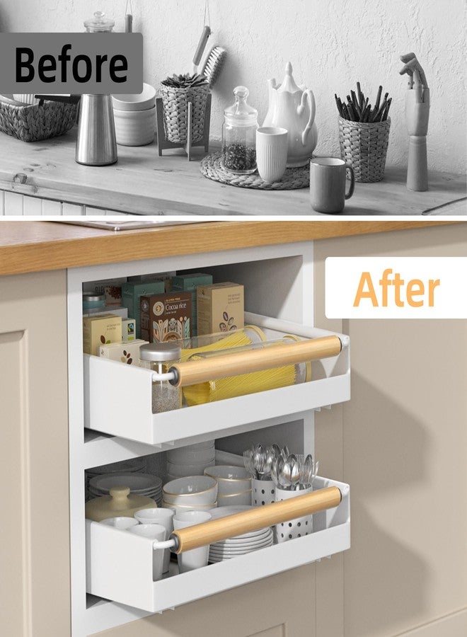 Upesitom Pull Out Cabinet Organizer, 15.3'' Deep Expandable Slide Out Cabinet Organizer Fixed with Adhesive Nano Film, Slide Out Drawers Pull Out Tray for Cabinet in Kitchen, Pantry, Bathroom, White - Image 5