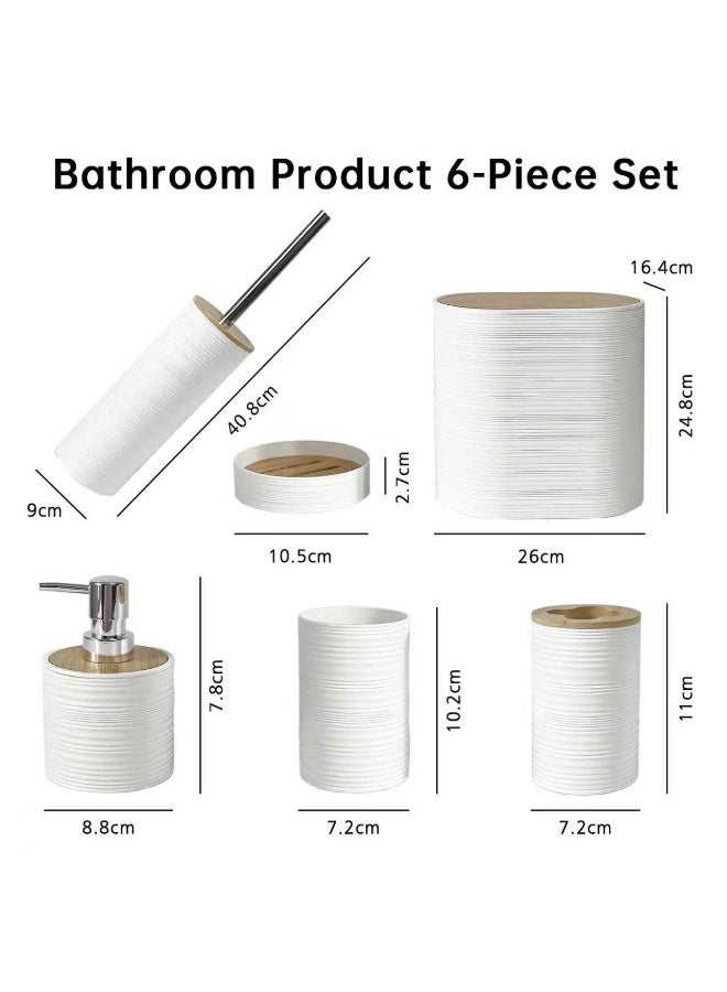 الأساسيات الحضرية مجموعة إكسسوارات حمام من 6 قطع - منظم حمام فاخر من الخيزران مع سلة مهملات، موزع صابون، حامل فرشاة أسنان، طبق صابون، كوب، وفرشاة مرحاض - ديكور حمام عصري - Image 2