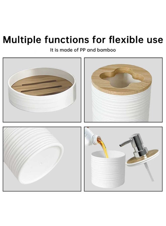 الأساسيات الحضرية مجموعة إكسسوارات حمام من 6 قطع - منظم حمام فاخر من الخيزران مع سلة مهملات، موزع صابون، حامل فرشاة أسنان، طبق صابون، كوب، وفرشاة مرحاض - ديكور حمام عصري - Image 3