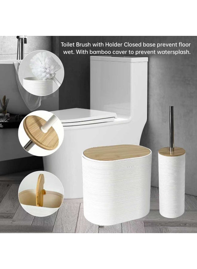 الأساسيات الحضرية مجموعة إكسسوارات حمام من 6 قطع - منظم حمام فاخر من الخيزران مع سلة مهملات، موزع صابون، حامل فرشاة أسنان، طبق صابون، كوب، وفرشاة مرحاض - ديكور حمام عصري - Image 4