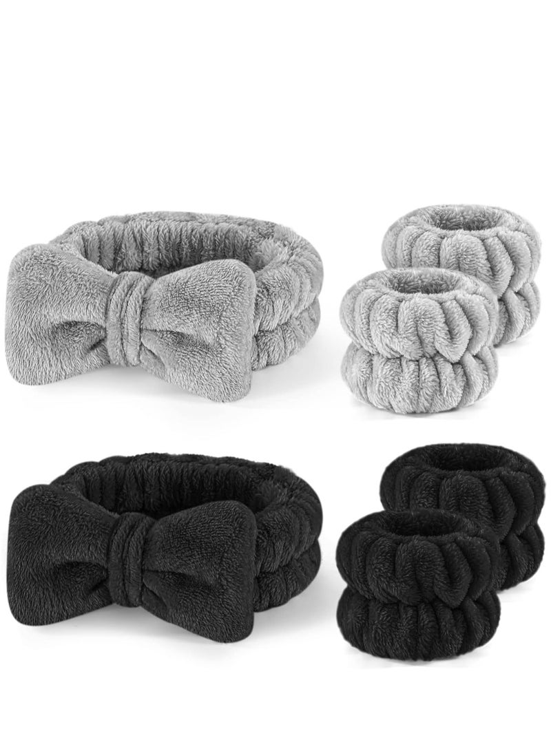 Mmmon 6PCS Makeup Headband and WristBand Set, Skincare Spa Headband for Washing Face,Towels Wrist band for Women Girls(Black,Grey) - Image 1