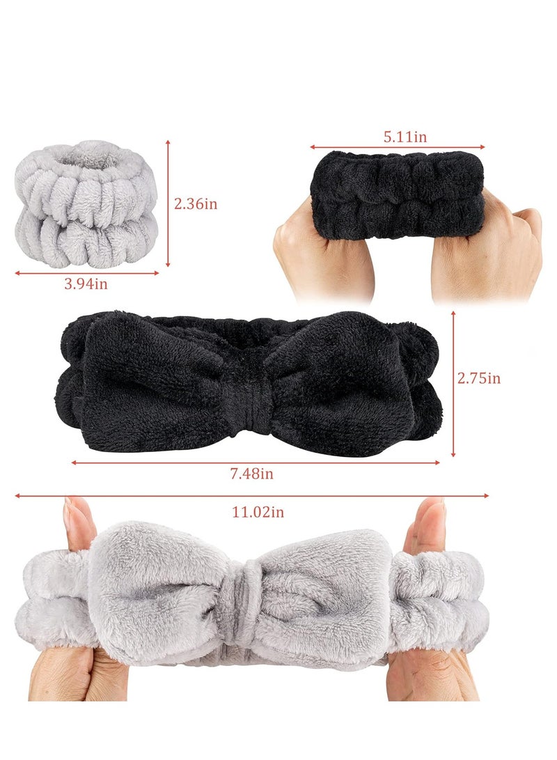 Mmmon 6PCS Makeup Headband and WristBand Set, Skincare Spa Headband for Washing Face,Towels Wrist band for Women Girls(Black,Grey) - Image 3