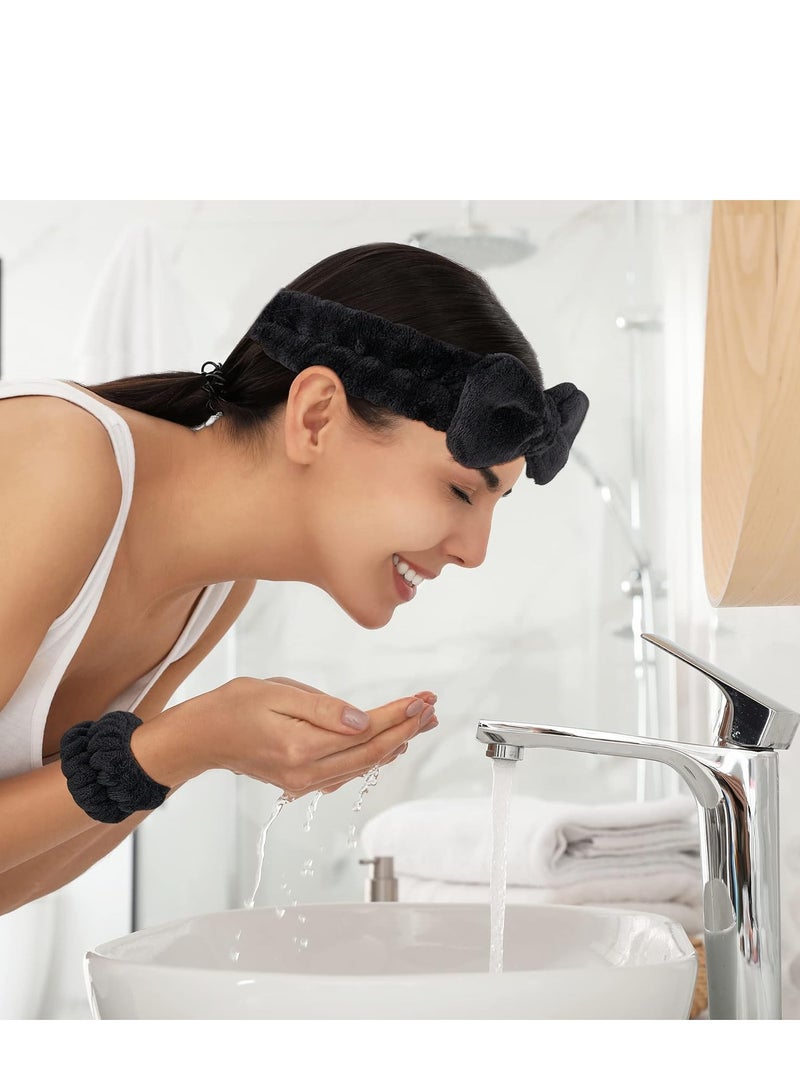 Mmmon 6PCS Makeup Headband and WristBand Set, Skincare Spa Headband for Washing Face,Towels Wrist band for Women Girls(Black,Grey) - Image 5