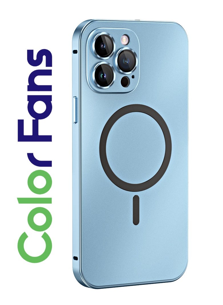 Color Fans - Magnetic Case for iPhone 13 Pro Charging Aluminium Metal Bumper Matte Cover Blue - Image 1