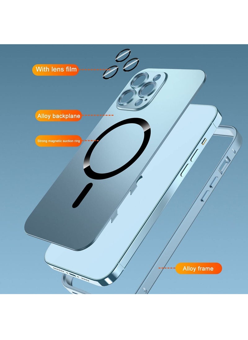 Color Fans - Magnetic Case for iPhone 13 Pro Charging Aluminium Metal Bumper Matte Cover Blue - Image 1