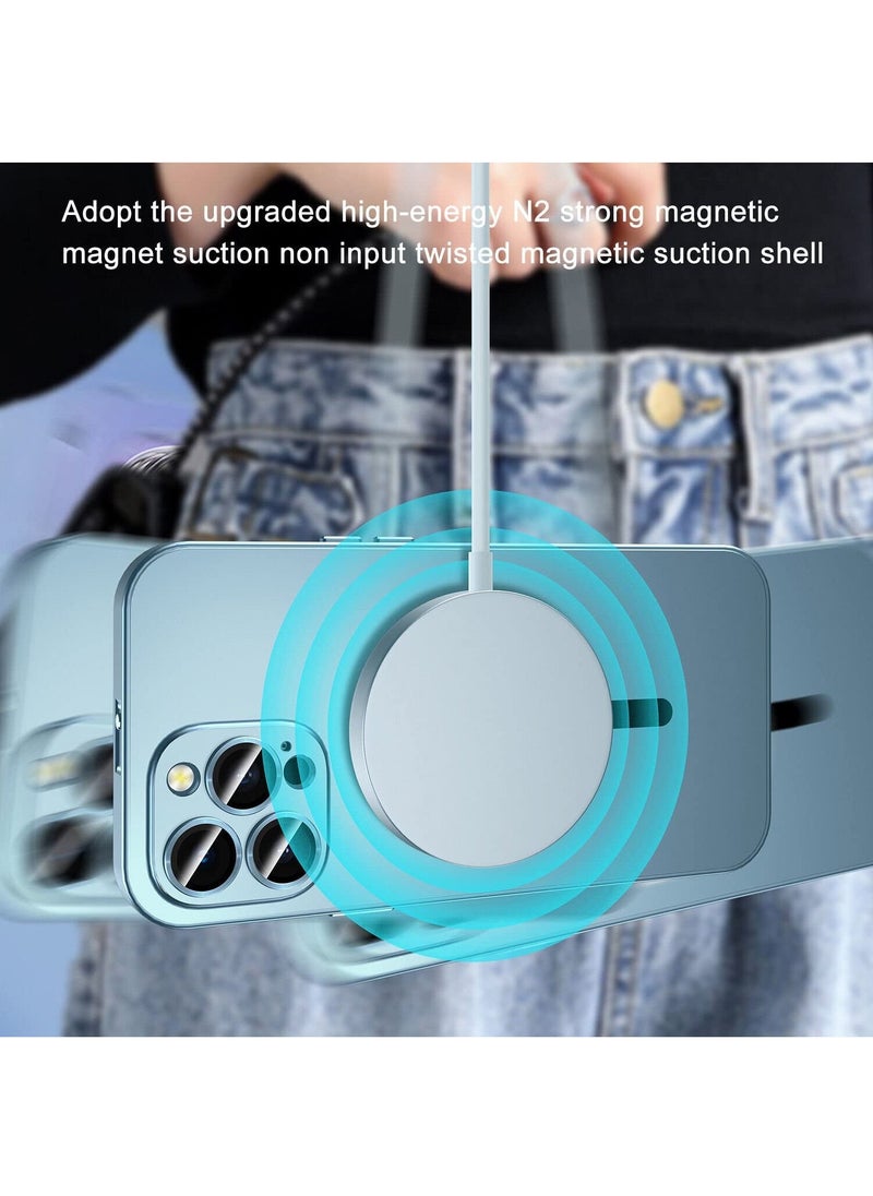 Color Fans - Magnetic Case for iPhone 13 Pro Charging Aluminium Metal Bumper Matte Cover Blue - Image 1