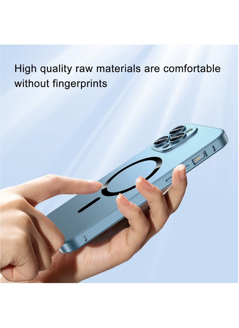 Color Fans - Magnetic Case for iPhone 13 Pro Charging Aluminium Metal Bumper Matte Cover Blue - Image 1