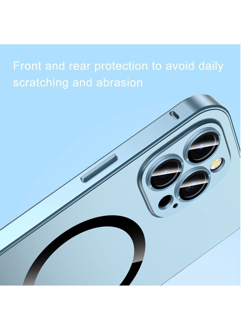 Color Fans - Magnetic Case for iPhone 13 Pro Charging Aluminium Metal Bumper Matte Cover Blue - Image 1