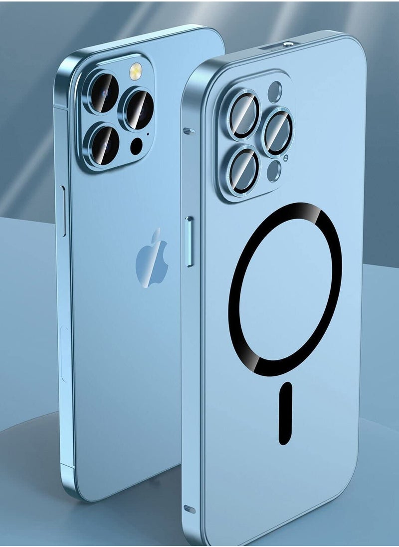 Color Fans - Magnetic Case for iPhone 13 Pro Charging Aluminium Metal Bumper Matte Cover Blue - Image 1